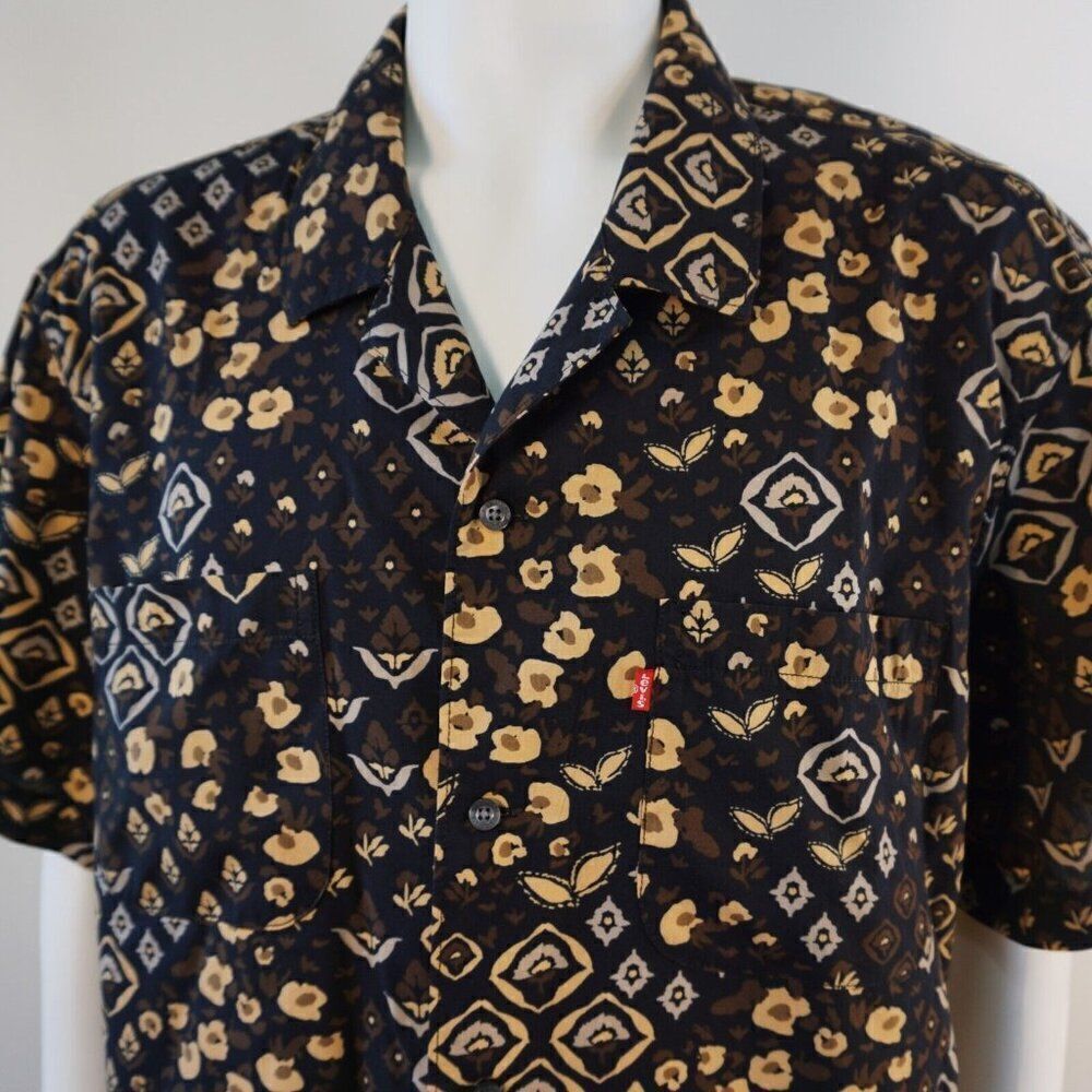 Levi's Mens Multi Color Brown Camp Shirt Size XL Relaxed Fit New Gift